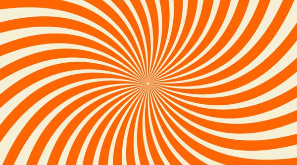 Abstract orange spiral background with hypnotic radial pattern.